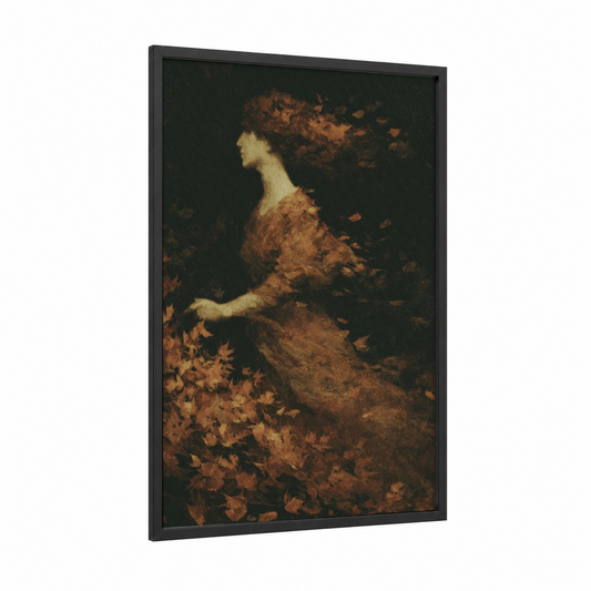 Autumn Enchantress framed magic and witchcraft print — black wood frame — black and gold and russet palette