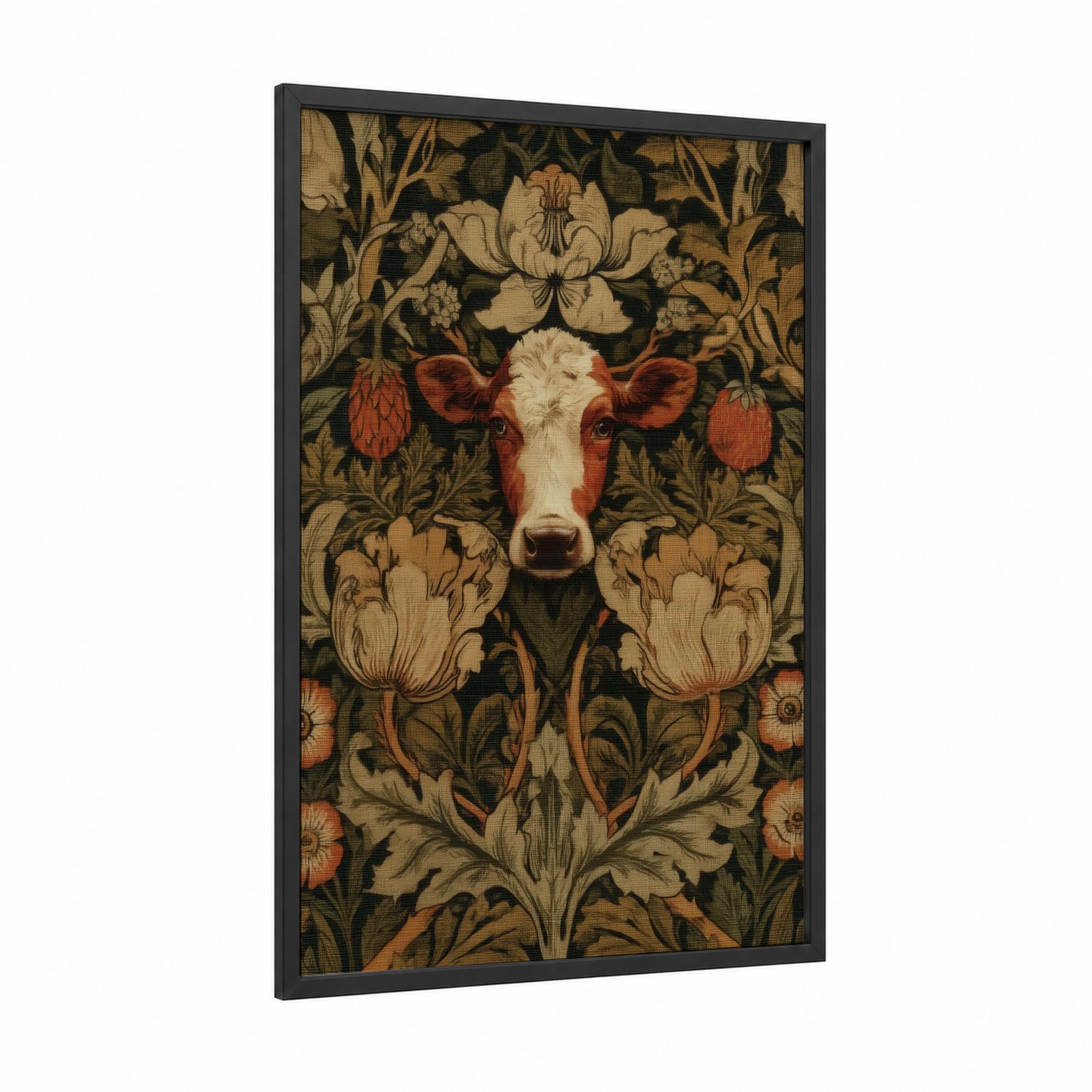 Regal Jersey Cow framed art print — black wood frame — gold and russet palette