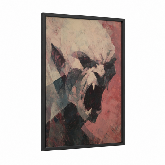 Primal Orc Roar framed art print — black wood frame — black and cream palette
