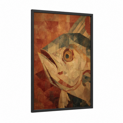 Geometric Wahoo framed art print — black wood frame — cream palette
