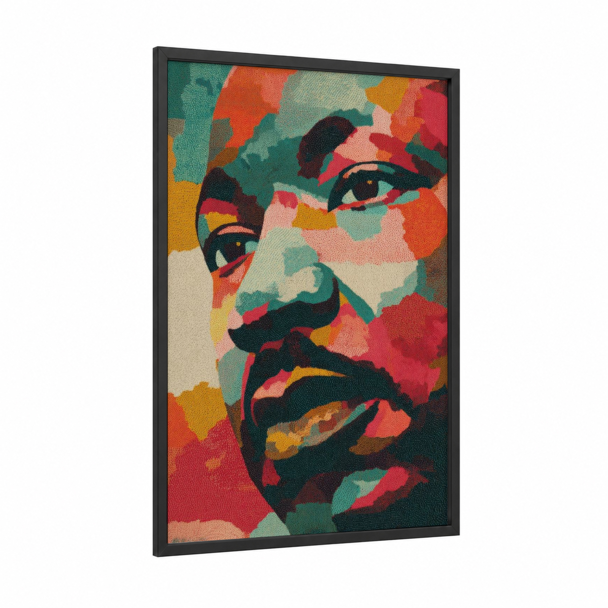 MLK Legacy Portrait framed martin luther king jr day print — black wood frame — teal and red palette