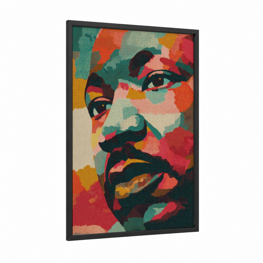 MLK Legacy Portrait framed martin luther king jr day print — black wood frame — teal and red palette