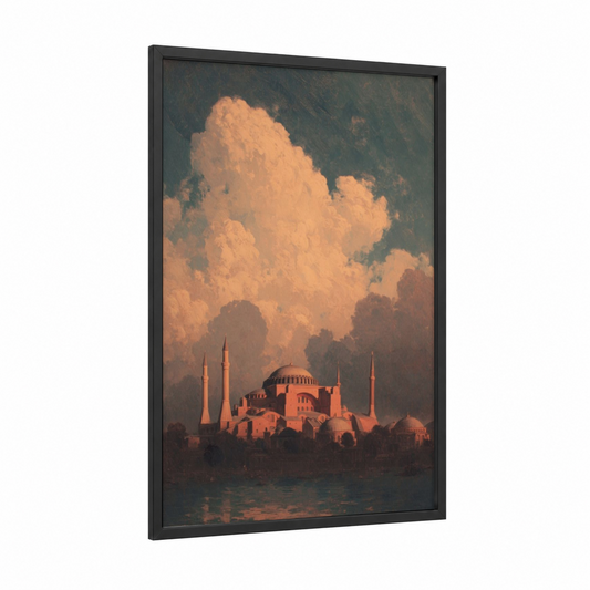 Golden Hagia Sophia framed hagia sofia print — black wood frame — gold and peach palette