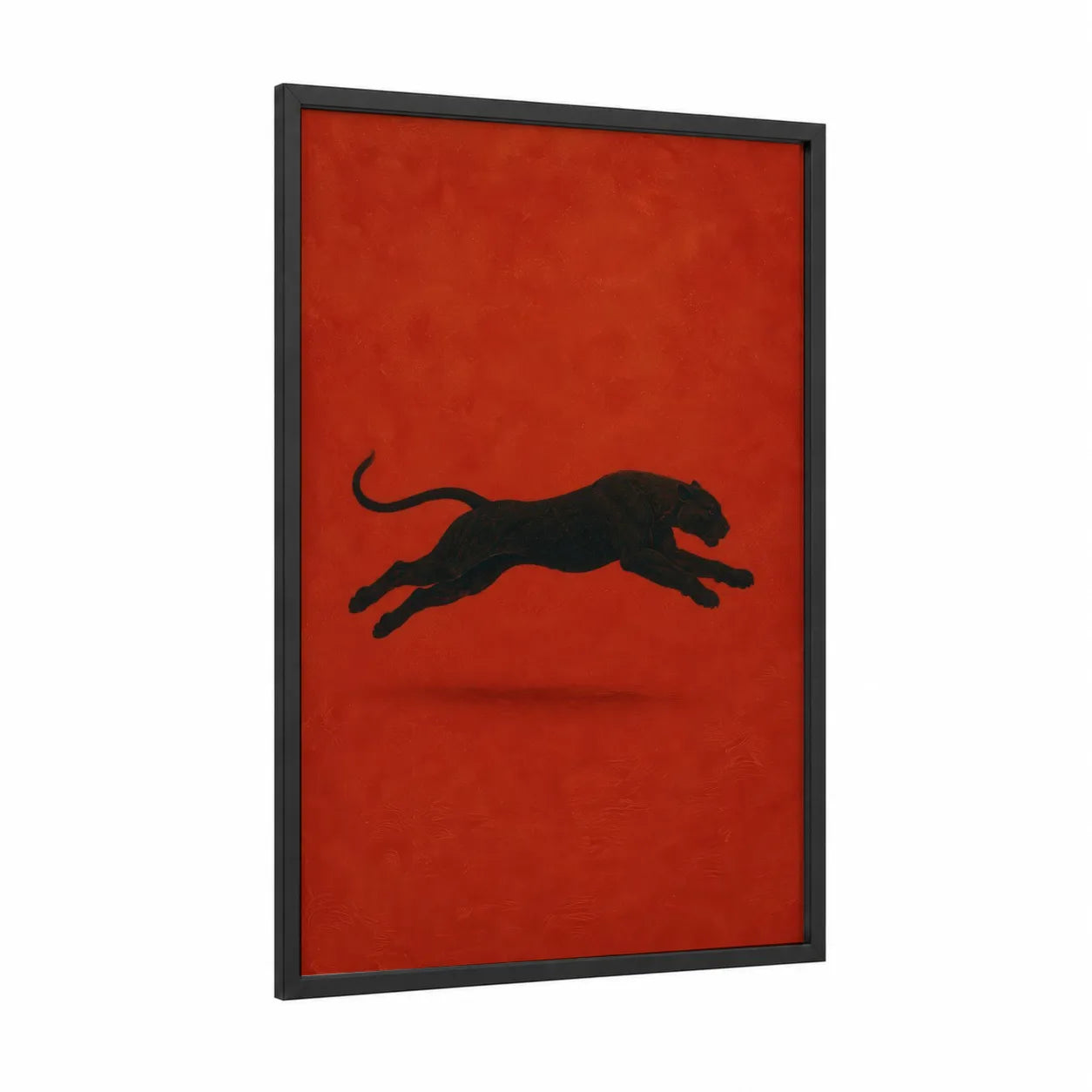 Black Panther On Red Wall Art framed art print — black wood frame — red and black palette