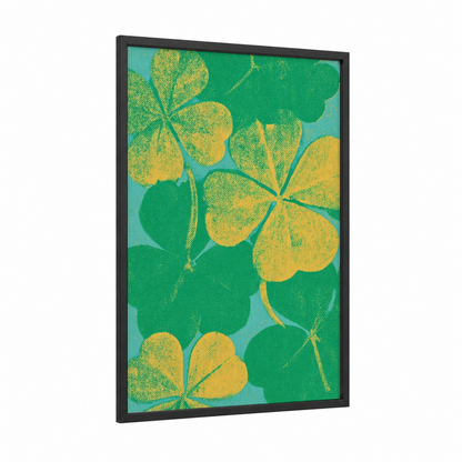 Golden Clover Celebration framed st. patrick's day print — black wood frame — true green and yellow gold palette