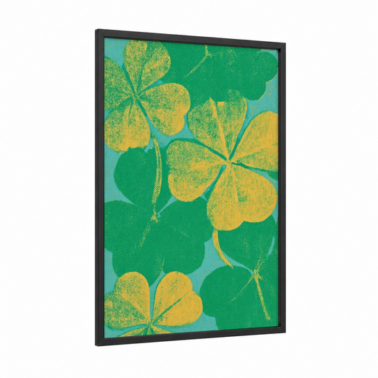 Golden Clover Celebration framed st. patrick's day print — black wood frame — true green and yellow gold palette