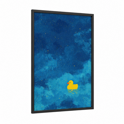 Starlit Dreamer framed nebula print — black wood frame — blue and gold palette