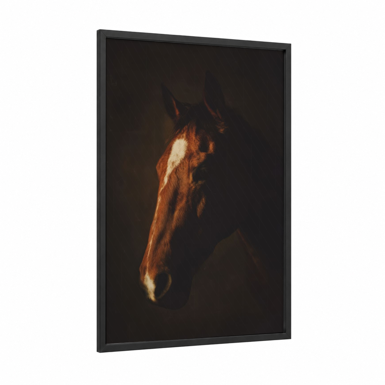 Chestnut Quarter Horse framed art print — black wood frame — brown and black palette