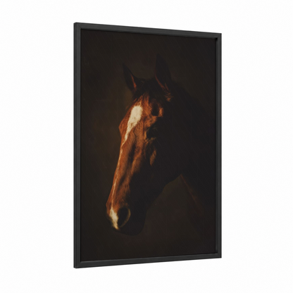Chestnut Quarter Horse framed art print — black wood frame — brown and black palette