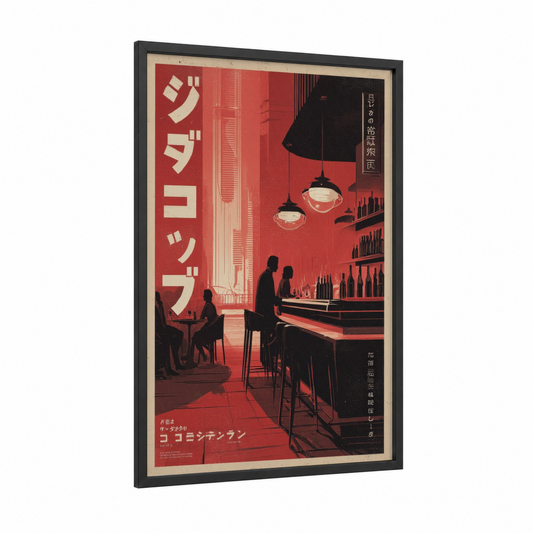 Tokyo Cocktail Bar framed vintage japanese ads print — black wood frame — red and black palette