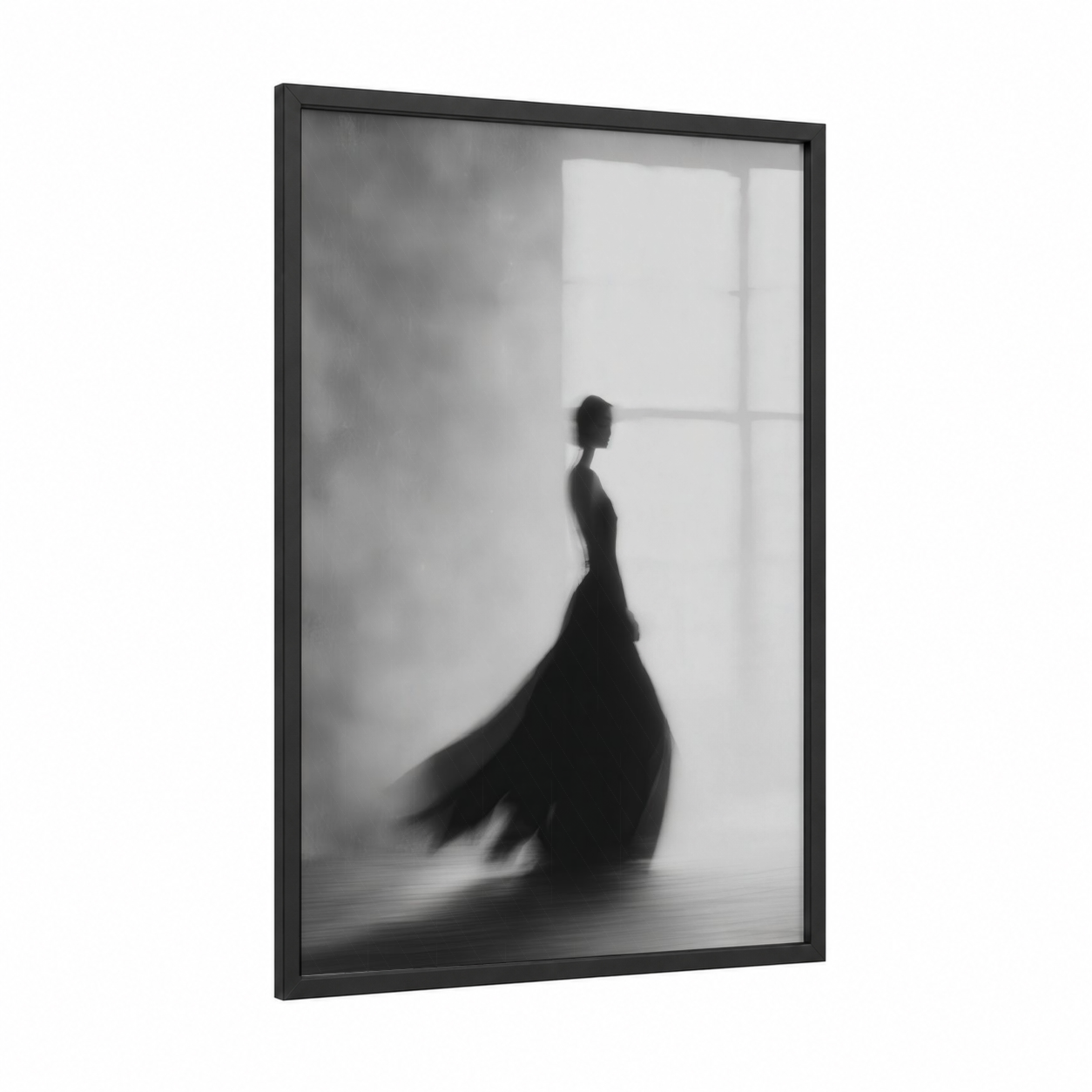 Elegant Evening Silhouette framed women's fashion print — black wood frame — black and white palette