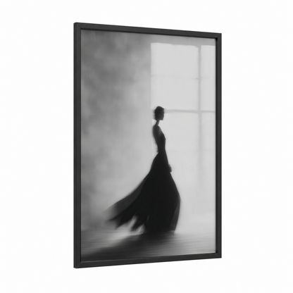 Elegant Evening Silhouette framed women's fashion print — black wood frame — black and white palette