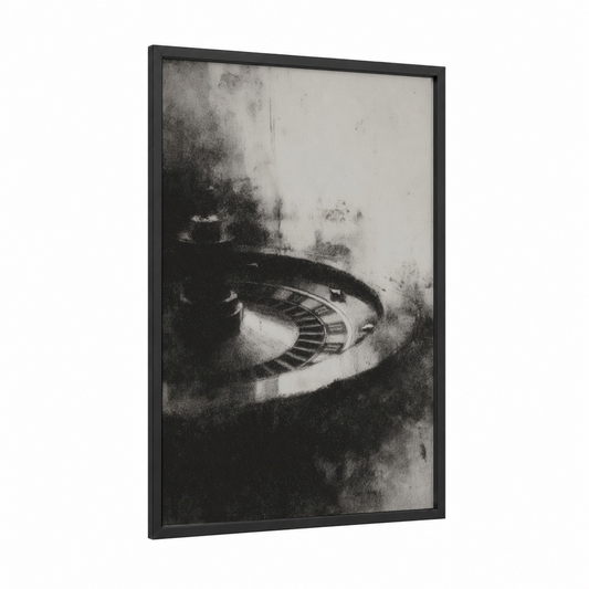 Vintage Roulette framed art print — black wood frame — black and white palette