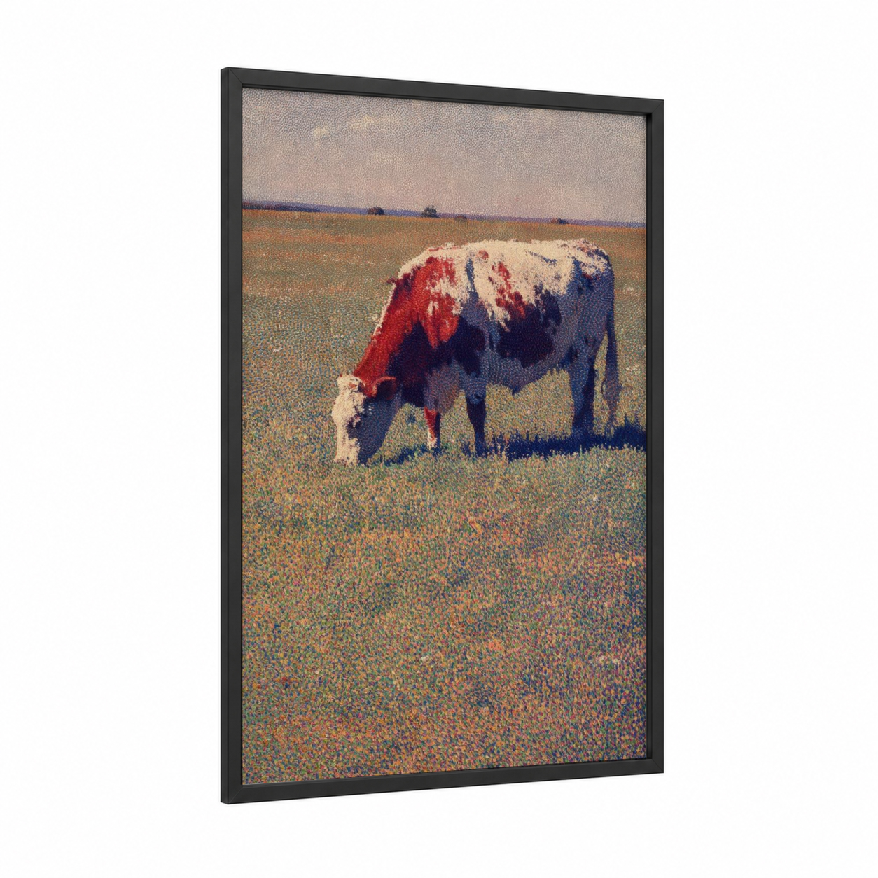Pasture Hereford framed hereford cow print — black wood frame — russet and gold palette