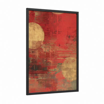 Golden Circle Meditation framed buddhism print — black wood frame — red and gold palette