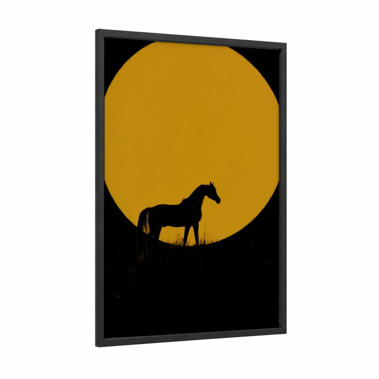 Golden Hour Arabian framed arabian horse print — black wood frame — gold and black palette