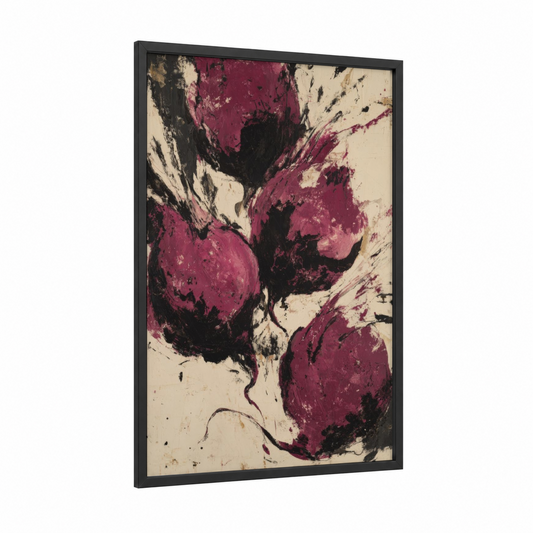 Maroon Beets framed vegetable print — black wood frame — maroon and cream palette