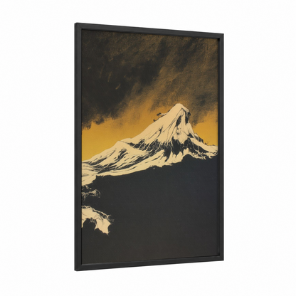Golden Summit framed abstract classic print — black wood frame — gold and black and white palette