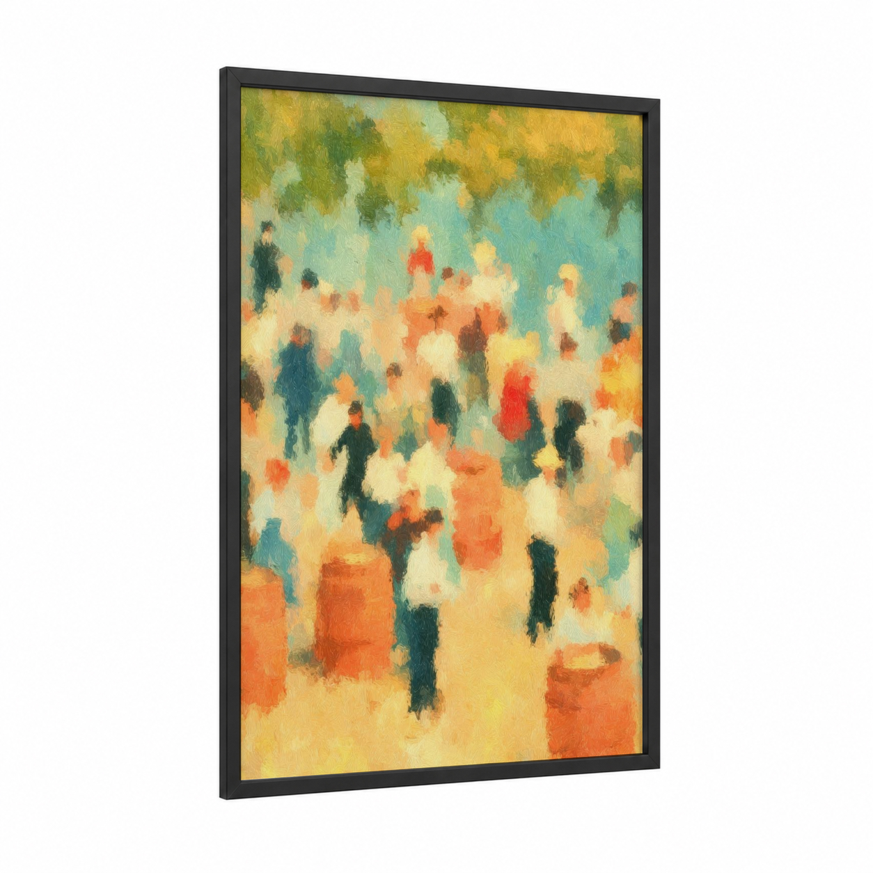 Bustling Winery framed wineries and cellars print — black wood frame — gold and teal palette
