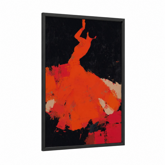 Passionate Flamenco framed art print — black wood frame — red and black palette