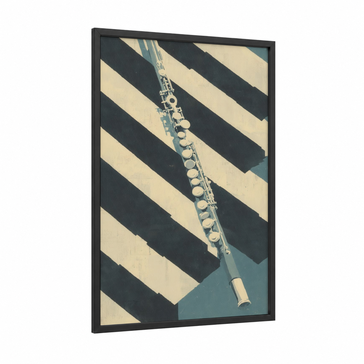 Minimalist Flute Study framed art print — black wood frame — cream and dove gray palette