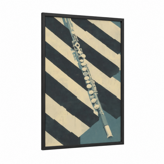 Minimalist Flute Study framed art print — black wood frame — cream and dove gray palette