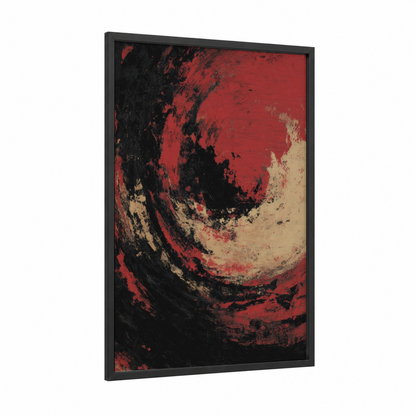 Crimson Roulette framed art print — black wood frame — red and black palette