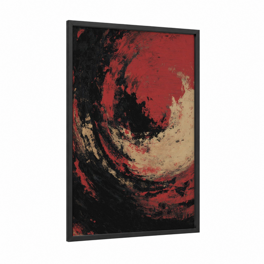 Crimson Roulette framed art print — black wood frame — red and black palette