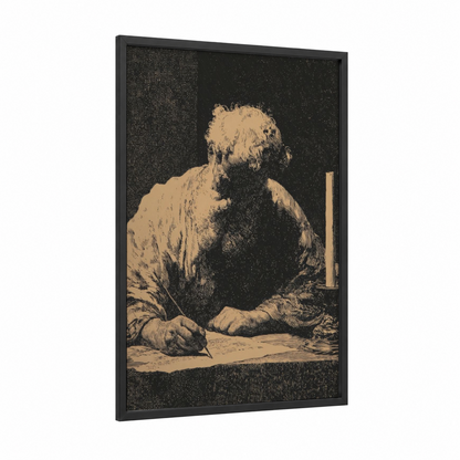 Contemplative Saint Peter framed st. peter print — black wood frame — black and white and cream palette