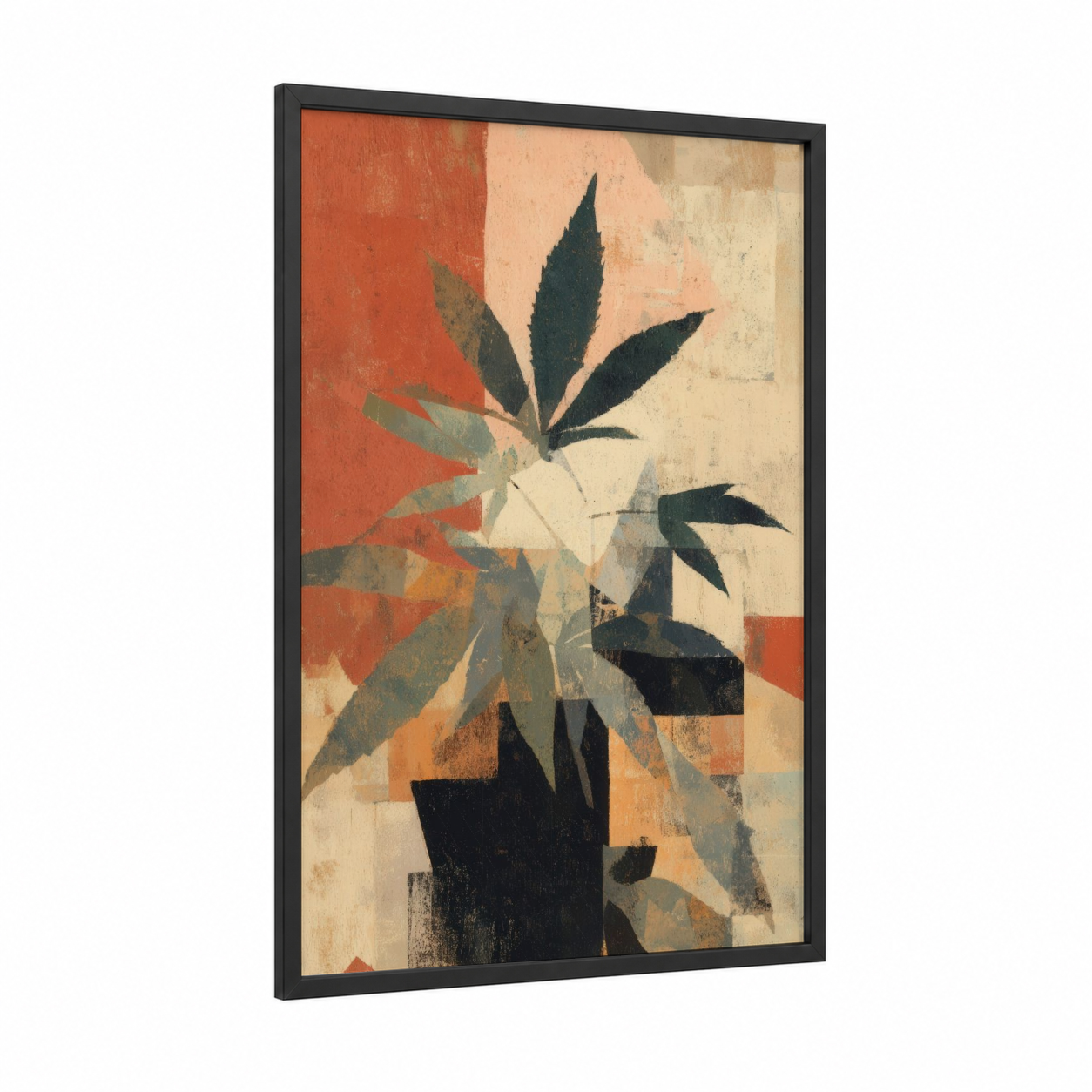 Modern Cannabis Botanical framed marijuana print — black wood frame — russet and black palette
