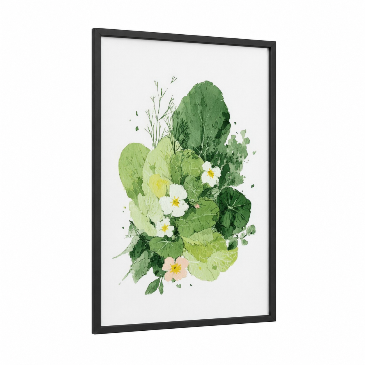 Garden Salad Composition framed art print — black wood frame — light green and green palette