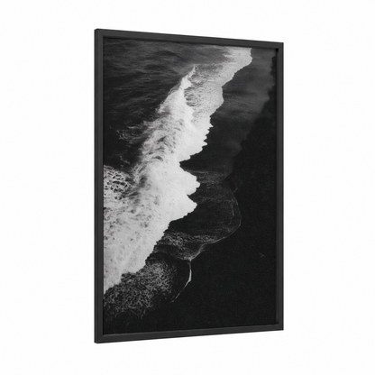 Black Sand Waves framed seascapes and ocean print — black wood frame — black and white palette