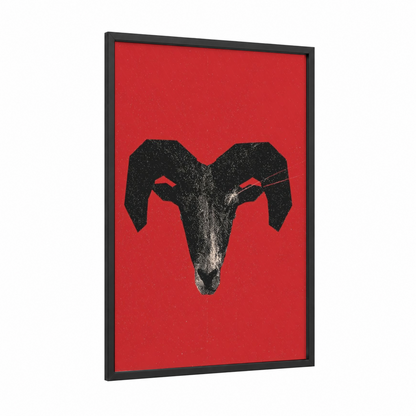 Crimson Aries framed art print — black wood frame — red and black palette
