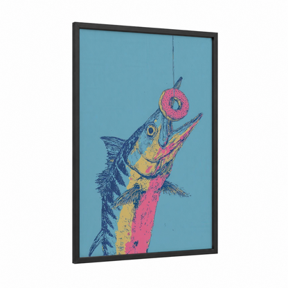 Pop Art Wahoo framed art print — black wood frame — blue and pink palette