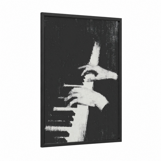 Jazz Hands framed art print — black wood frame — black and white palette