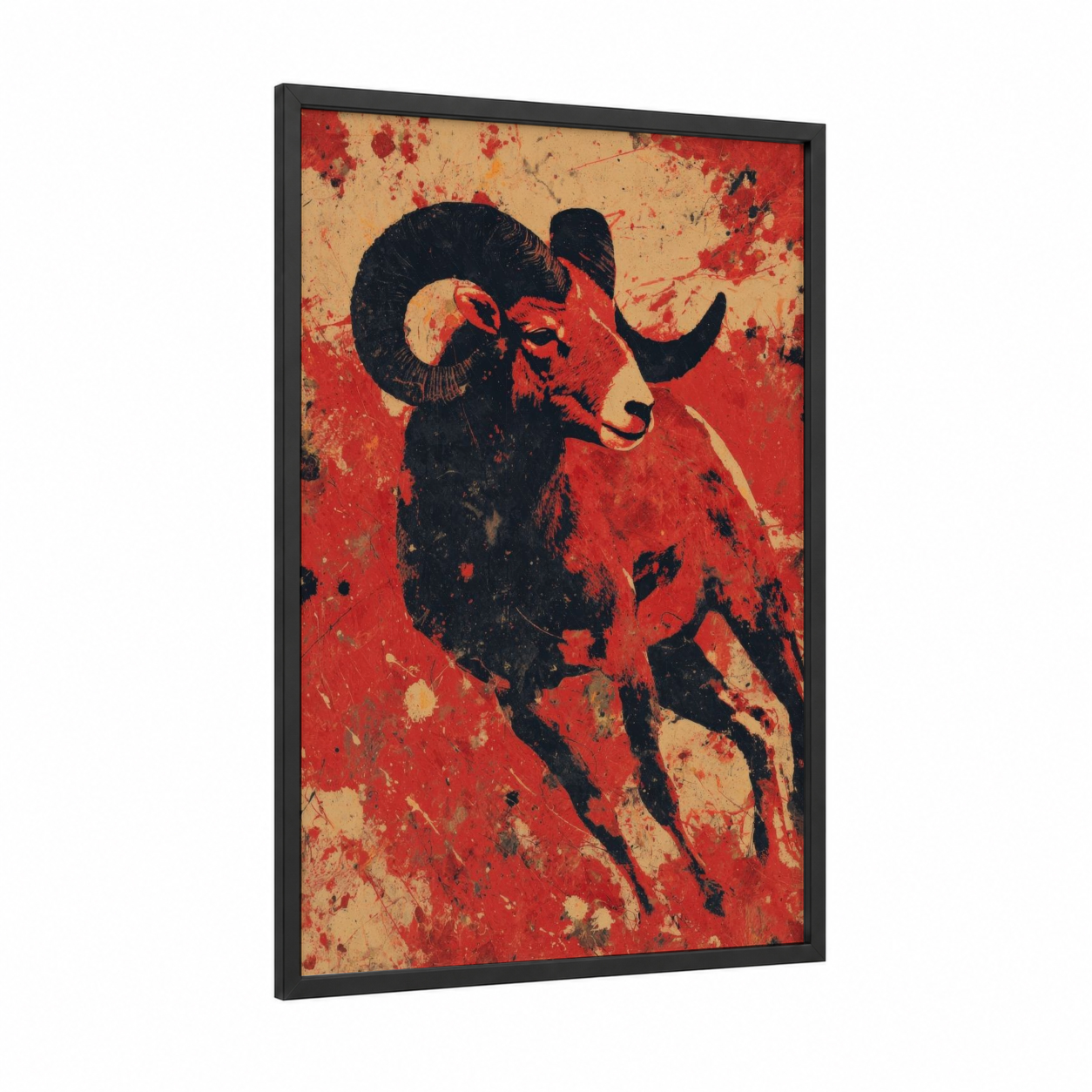 Crimson Aries framed art print — black wood frame — red and black palette