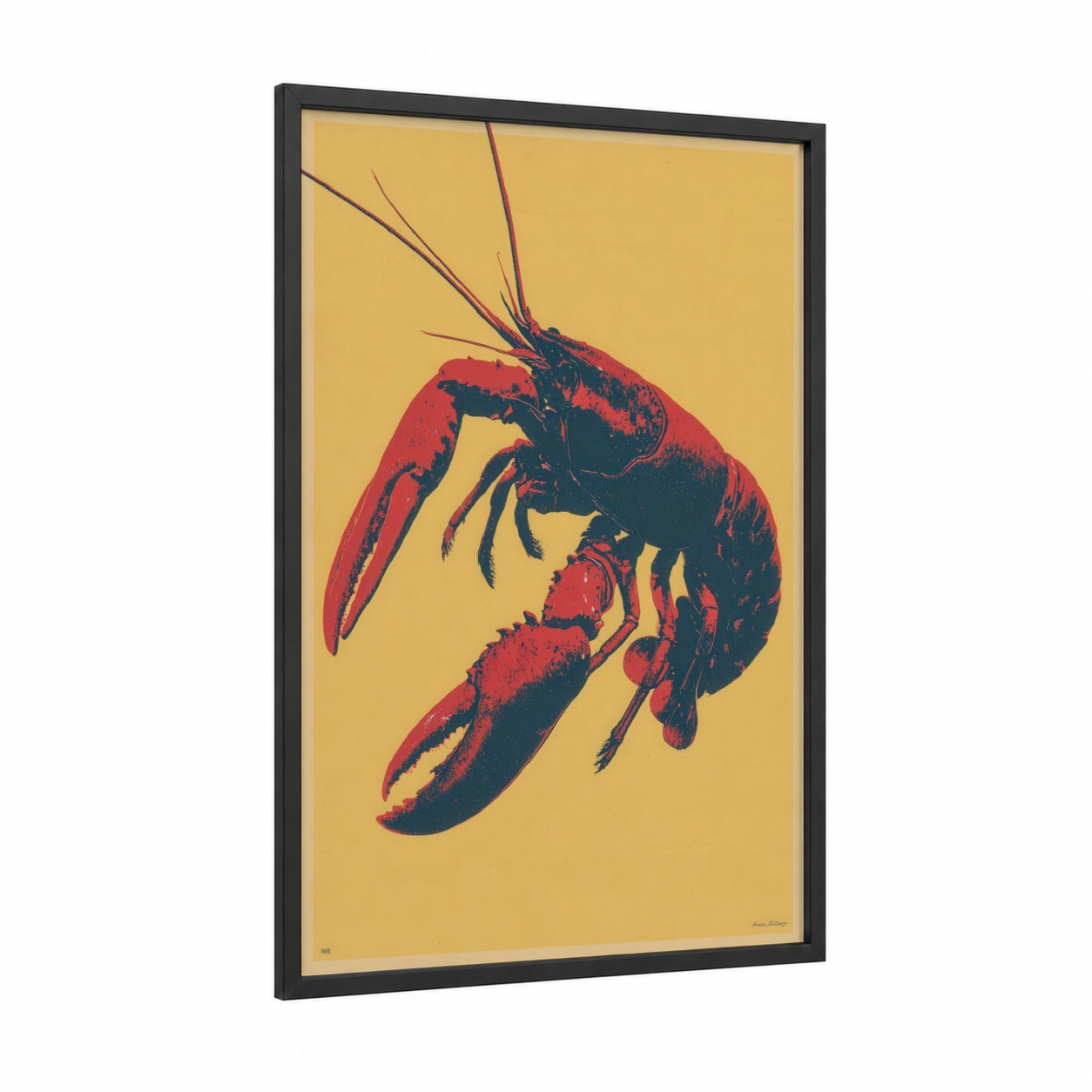Scarlet Crayfish framed art print — black wood frame — red and yellow gold palette