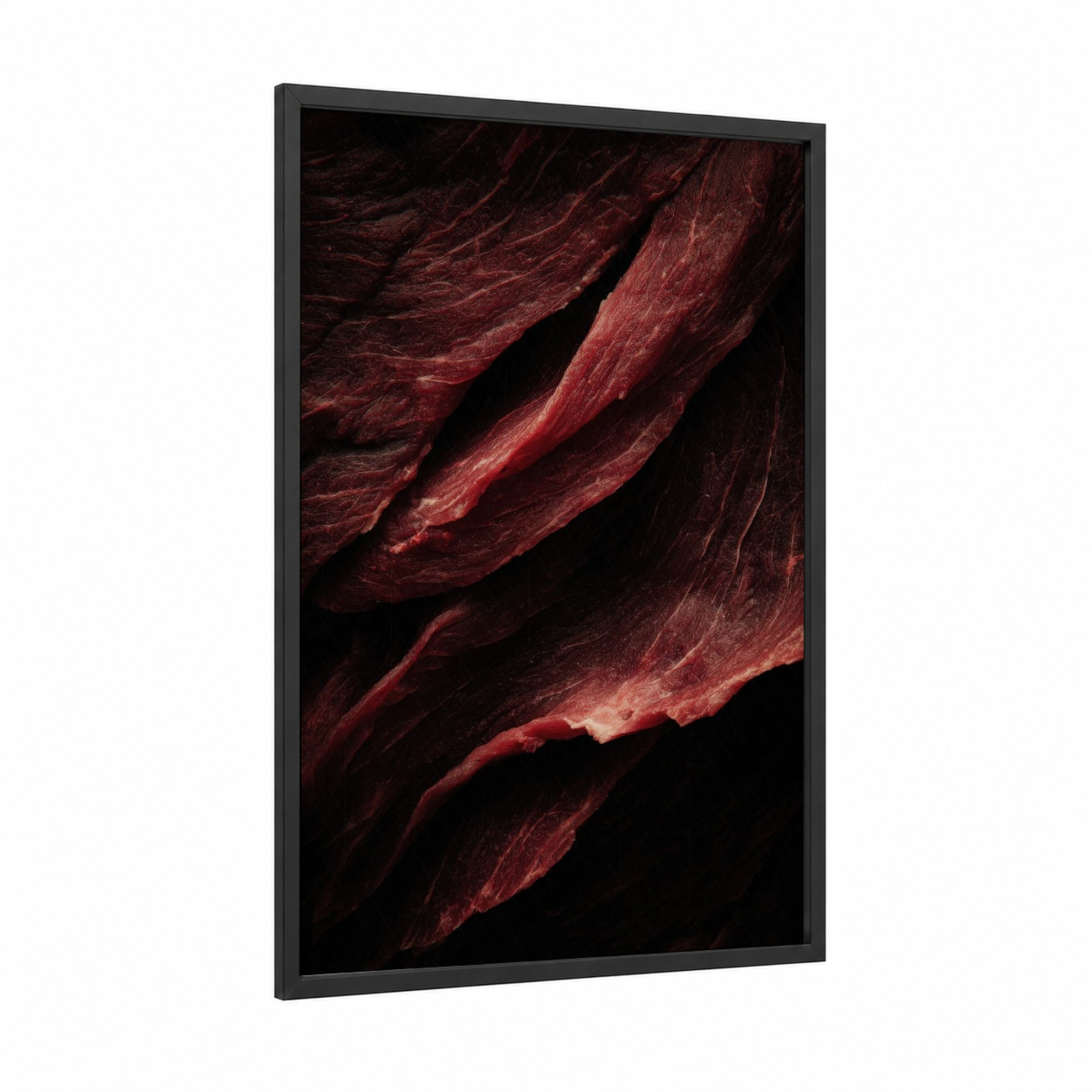 Crimson Meat Texture framed art print — black wood frame — maroon and black palette