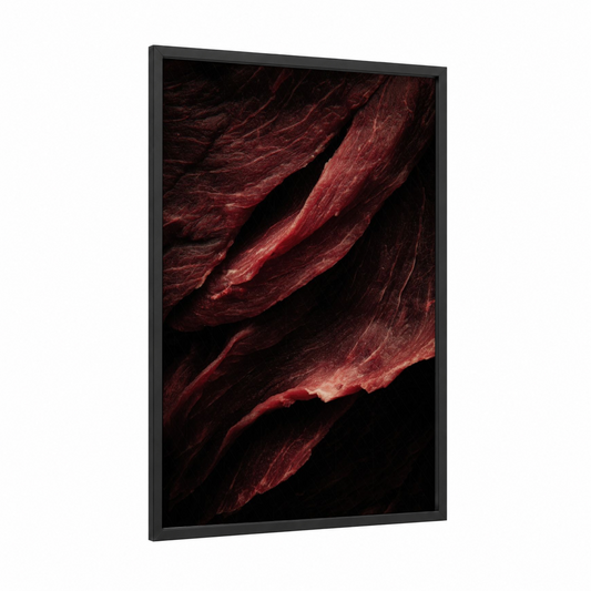 Crimson Meat Texture framed art print — black wood frame — maroon and black palette