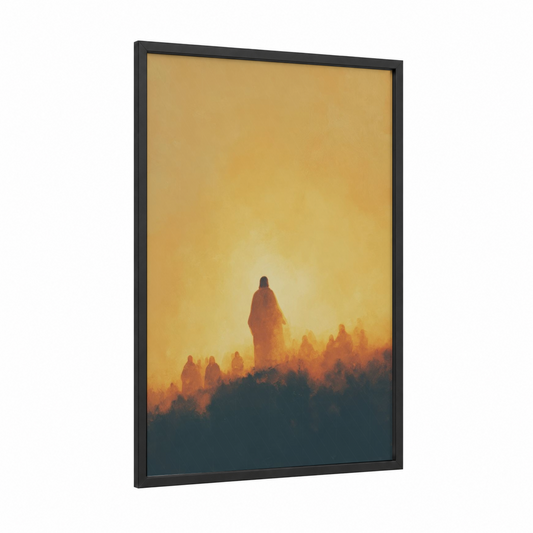 Divine Ascension framed jesus christ print — black wood frame — yellow gold and black palette