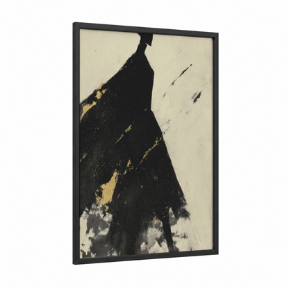 Elegant Silhouette framed fashion illustration print — black wood frame — black and champagne gold palette