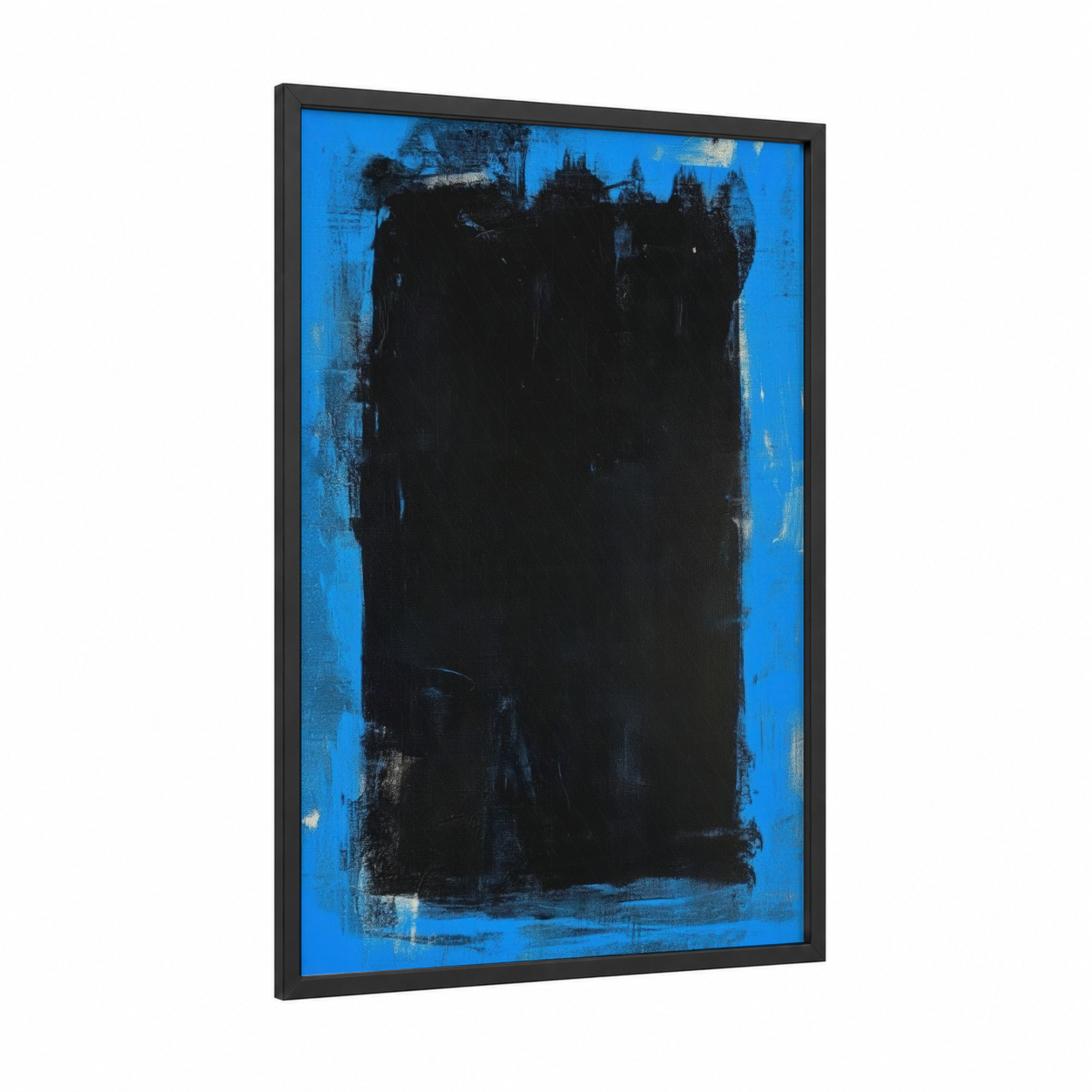 Midnight Tower framed abstract classic print — black wood frame — blue and black palette