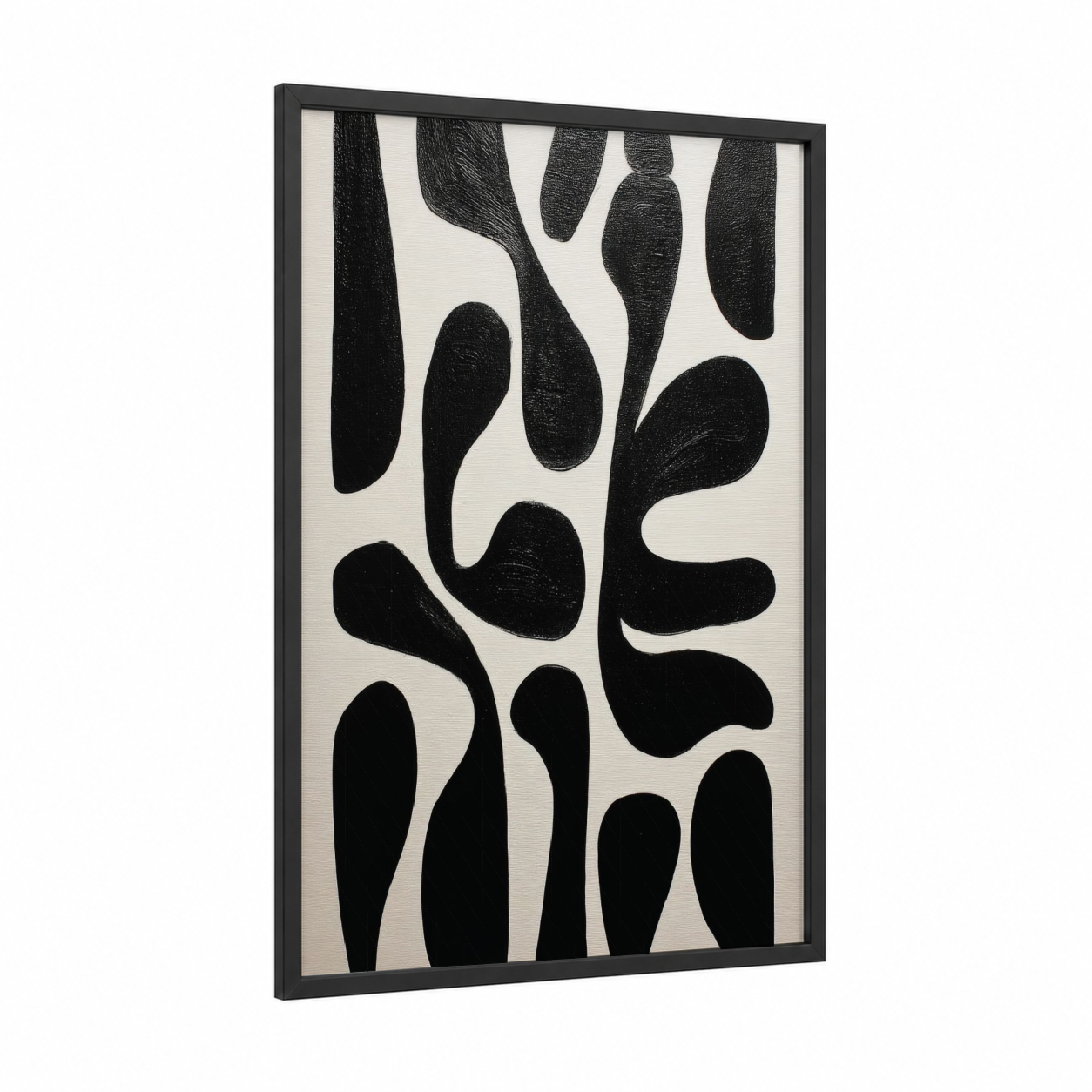 Organic Minimalist framed abstract minimalist print — black wood frame — black and white palette