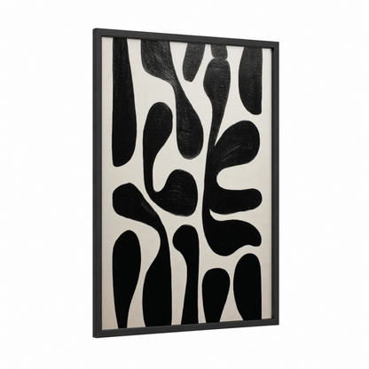 Organic Minimalist framed abstract minimalist print — black wood frame — black and white palette