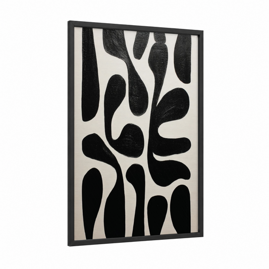 Organic Minimalist framed abstract minimalist print — black wood frame — black and white palette