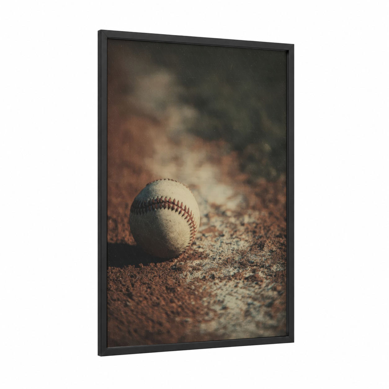 Vintage Baseball Dirt framed art print — black wood frame — brown and cream palette