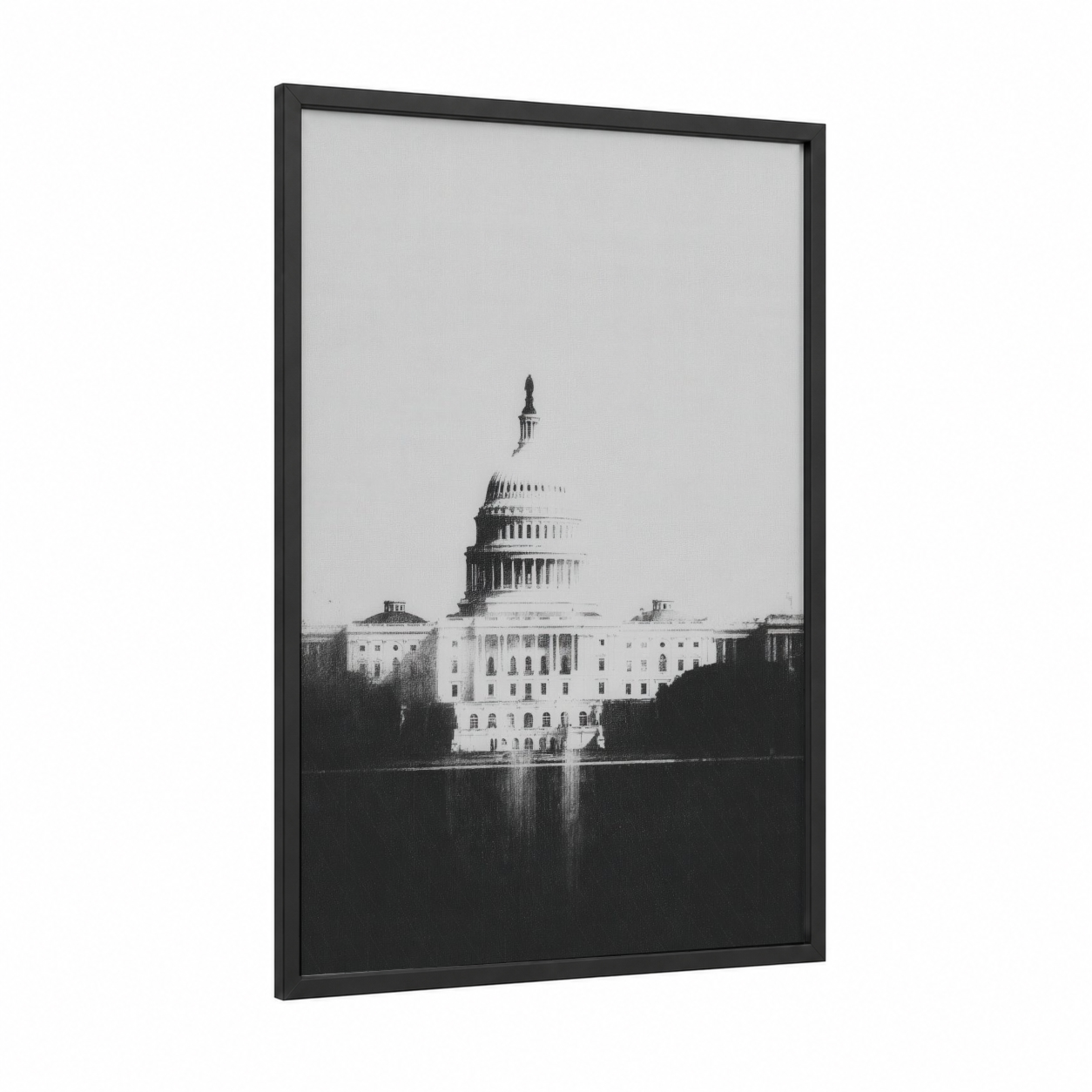 Capitol Reflection framed us capitol print — black wood frame — black and white palette