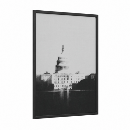 Capitol Reflection framed us capitol print — black wood frame — black and white palette