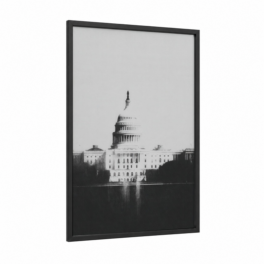 Capitol Reflection framed us capitol print — black wood frame — black and white palette