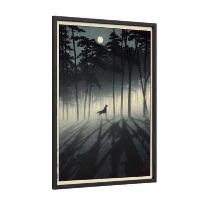 Moonlit Horse framed miniature horse print — black wood frame — black and white and gray palette